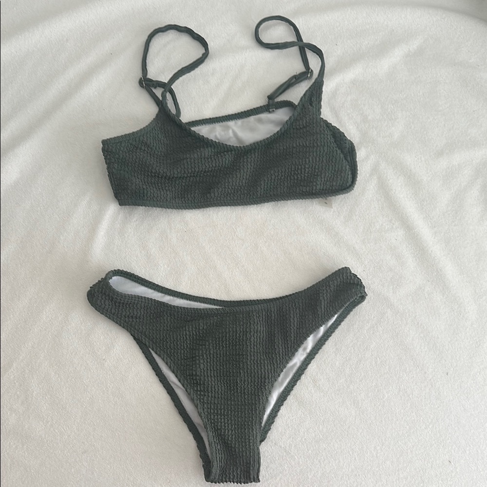 Women's Dark Green Textured Bikini Set